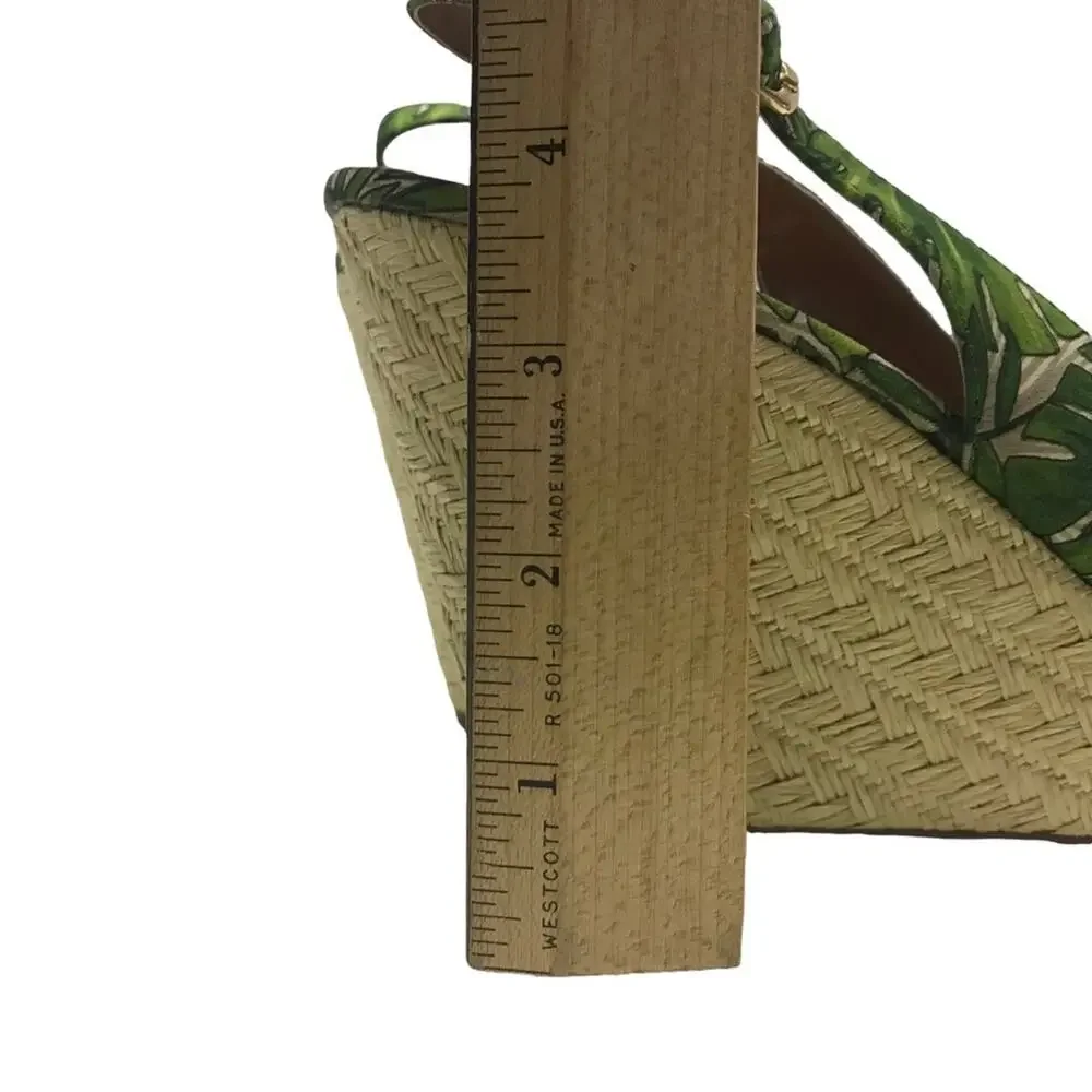 Tahari Taylor Raffia Wedge Sandals tropical palm frond peep toe WOMEN’S SIZE 11